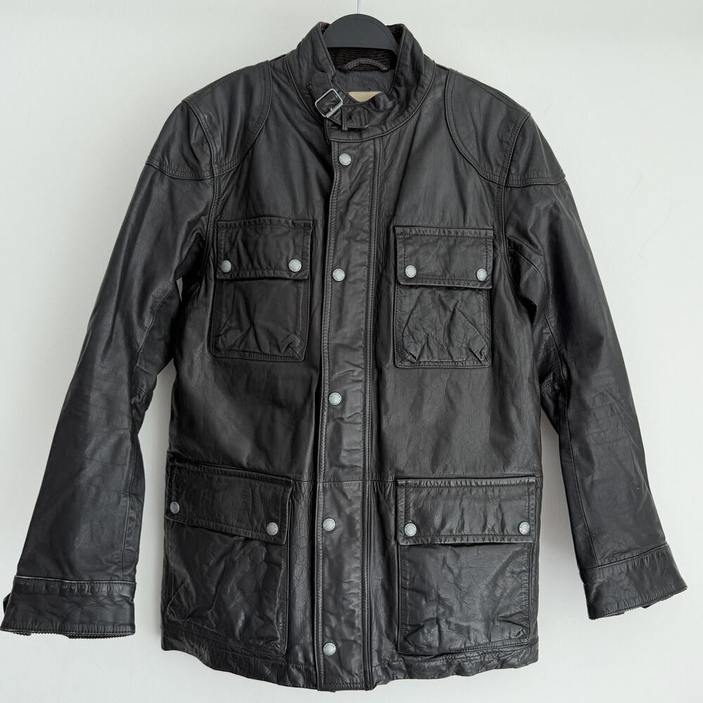 Banana Republic Heritage Leather‎ Jacket Mens Small Brown Military Field Utility